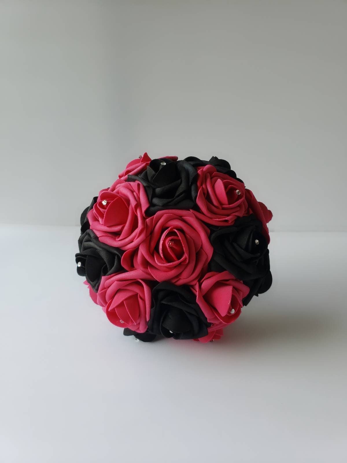 Gothic Skull Fuschia and Black Wedding Bouquet, Bridal Bouquet, Bridesmaid Bouquet, Matching Corsages and Boutonnieres, Halloween Wedding