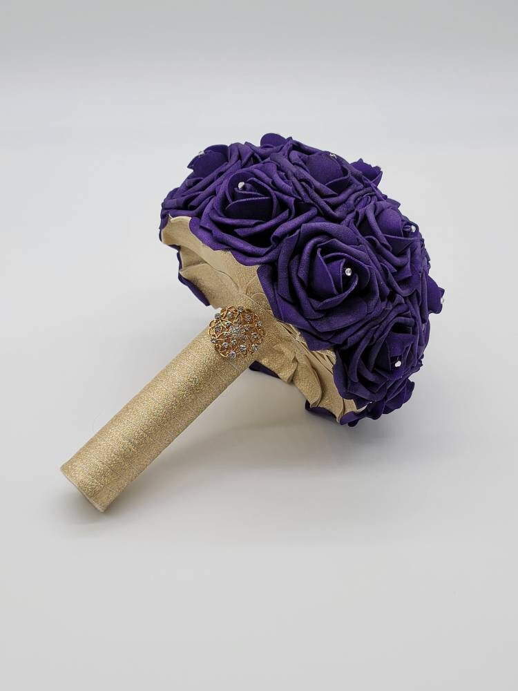 Dark Purple And Gold Boutonnieres And Corsages, 27 Colors Available, Corsages Available In Pin On And Wrist,Matching Bouquets Available