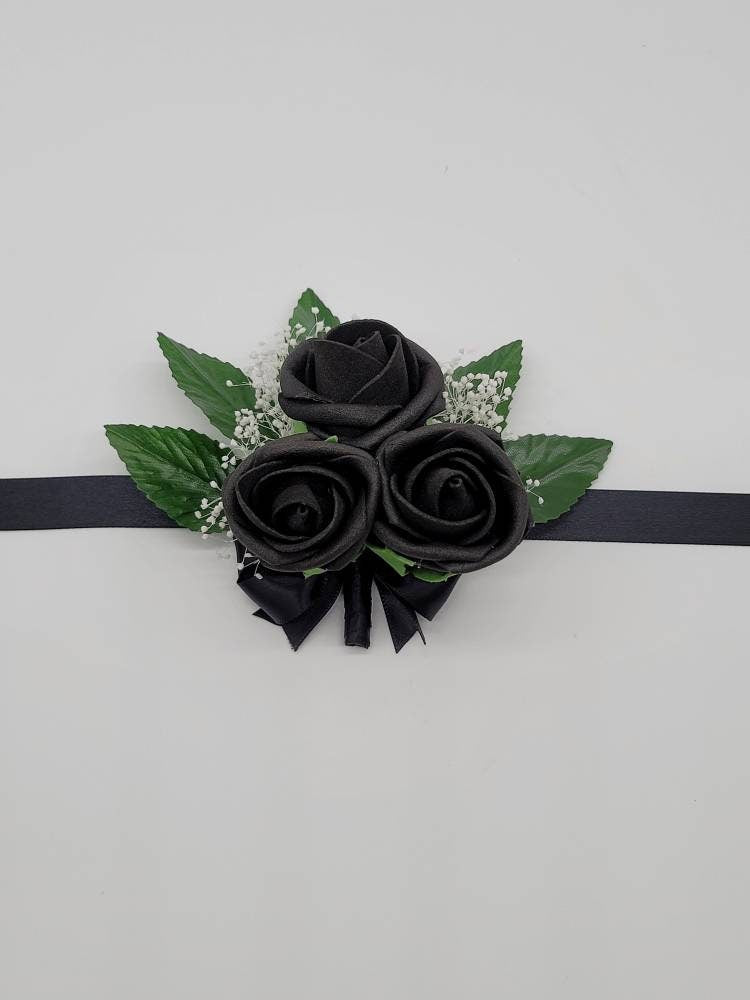Black Corsages And Boutonnieres With Matching Bouquets Available,Available In 27 Colors, Corsages Available In Pin On And Wrist