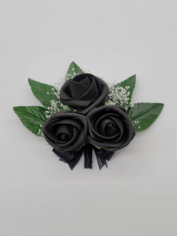 Black Boutonnieres And Corsages, Available In 27 Colors, Corsages Available In Pin On And Wrist,Matching Bouquets Available