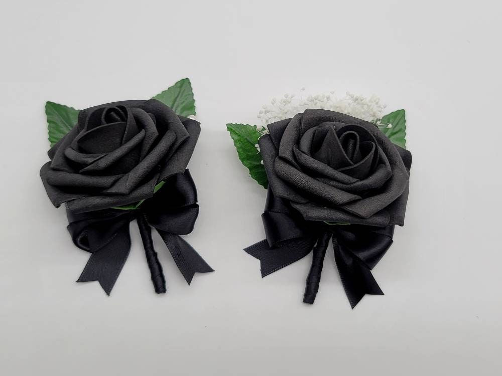 Black Corsages And Boutonnieres With Matching Bouquets Available,Available In 27 Colors, Corsages Available In Pin On And Wrist
