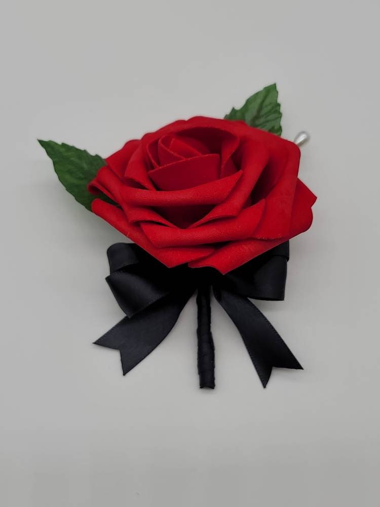 Alternative Red and Black Wedding Bouquet- Red Bridal Bouquet, Red Bridesmaid-Toss Bouquet- Matching Boutonniere and Corsage-Winter Wedding