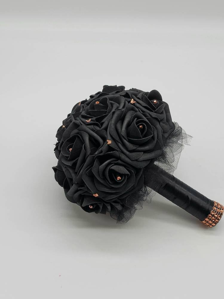 Black And Rose Gold Butterfly Bouquet, Rose Gold Bouquet, Bridesmaid Bouquet,Toss Bouquet, Corsages, Boutonnieres,27 Colors Available