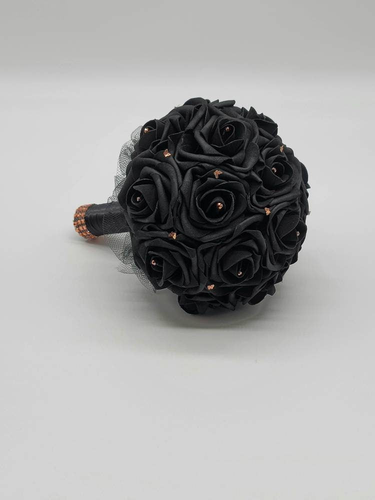 Black And Rose Gold Butterfly Bouquet, Rose Gold Bouquet, Bridesmaid Bouquet,Toss Bouquet, Corsages, Boutonnieres,27 Colors Available