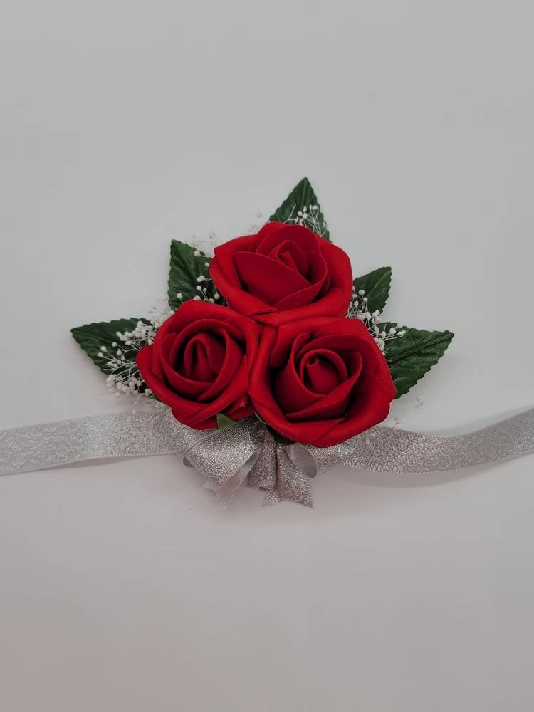 Red and Silver Boutonnieres and Corsages with or without Baby's Breath