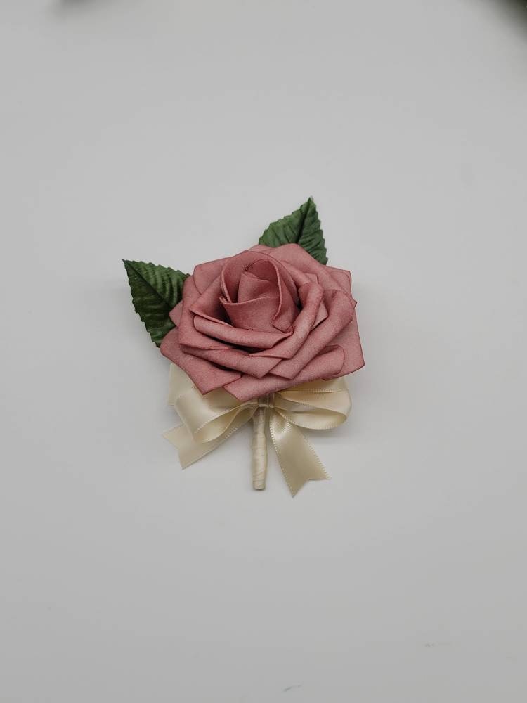 Dusty rose And ivory Boutonnieres And Corsages, Available In 27 Colors, Corsages Available In Pin On And Wrist, Matching Bouquets Available