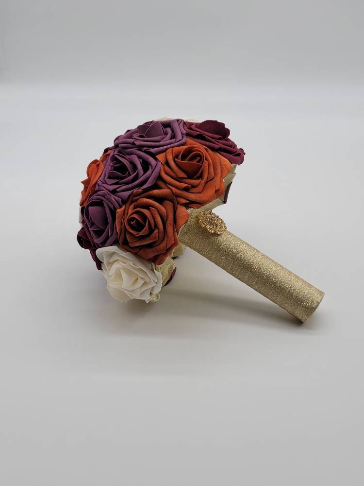 Burnt Orange And Gold Boutonnieres And Corsages, Available In 26 Colors, Corsages Available In Pin On And Wrist,Matching Bouquets Available