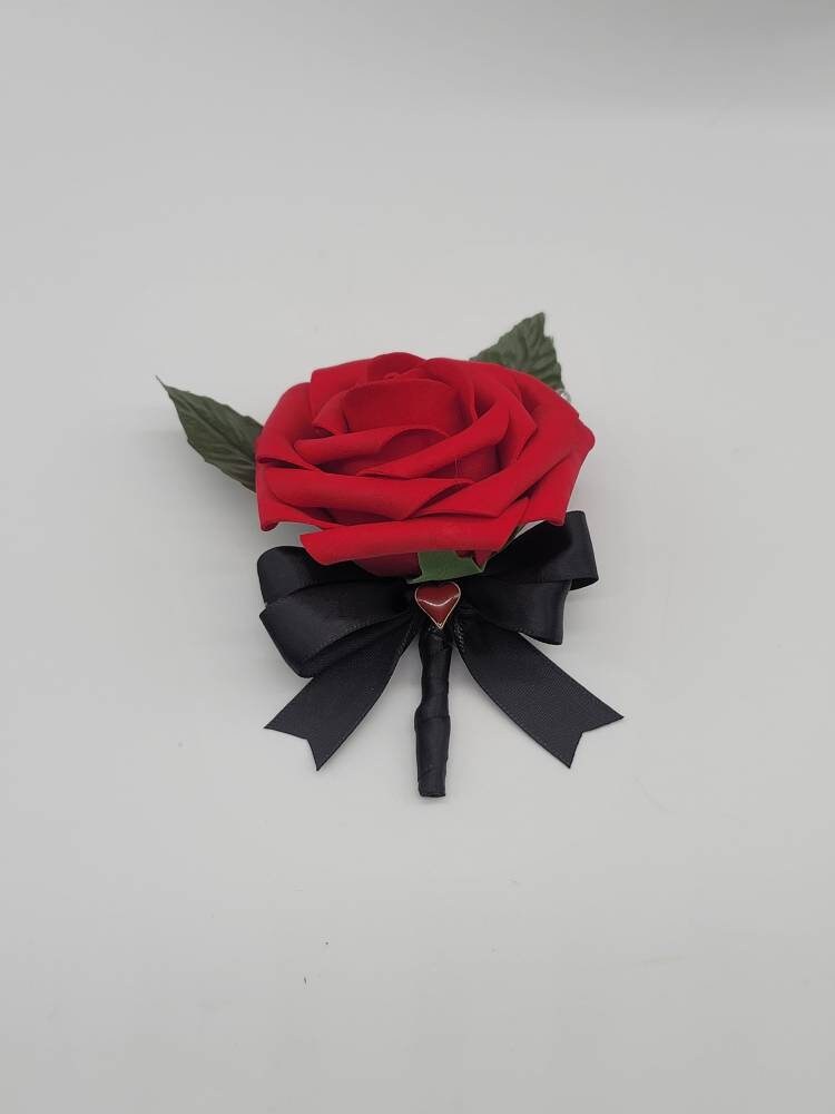 Las Vegas Wedding Red and Black Boutonnieres and Corsages with Card Suites, Matching Bouquets Available, Destination Weddings