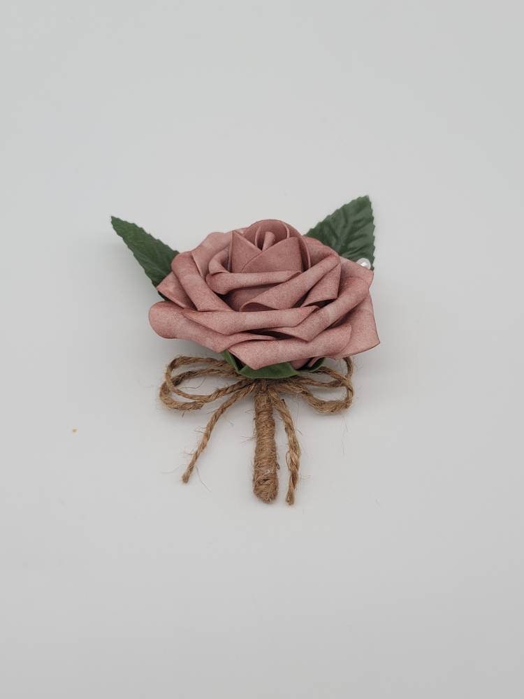 Dusty rose And burlap Boutonnieres And Corsages, Available In 27 Colors, Corsages Available In Pin On And Wrist, Matching Bouquets Available