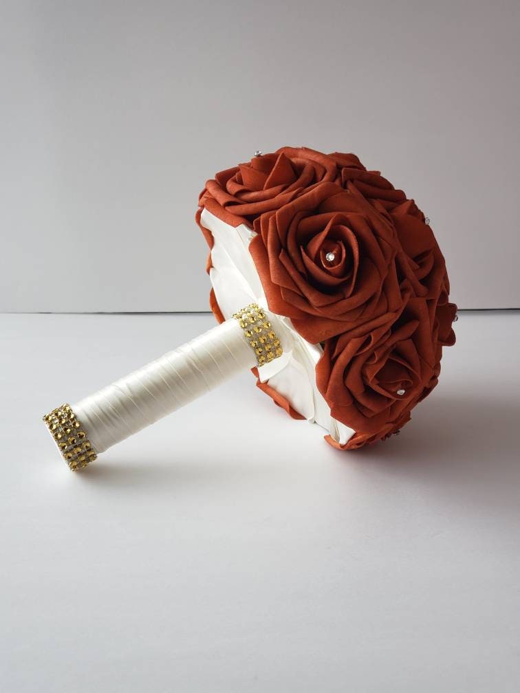 Burnt Orange And ivory Boutonnieres And Corsages, Available In 27 Colors, Corsages Available In Pin On And Wrist,Matching Bouquets Available