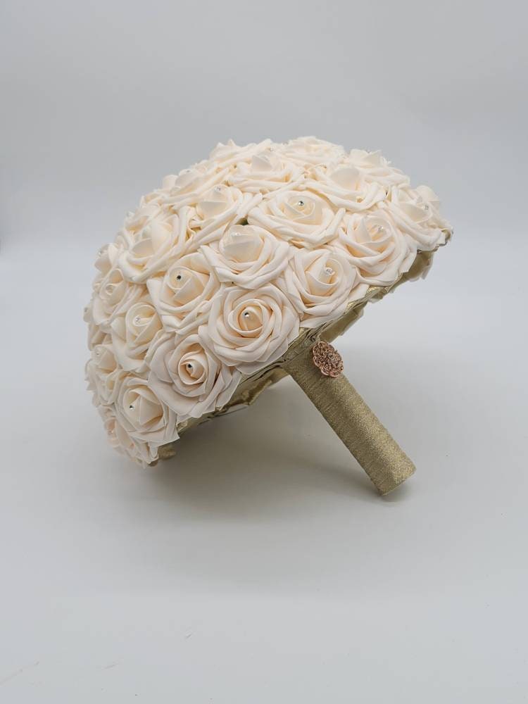 Cream And Gold Boutonnieres And Corsages, Available In 27 Colors, Corsages Available In Pin On And Wrist, Matching Bouquets Available