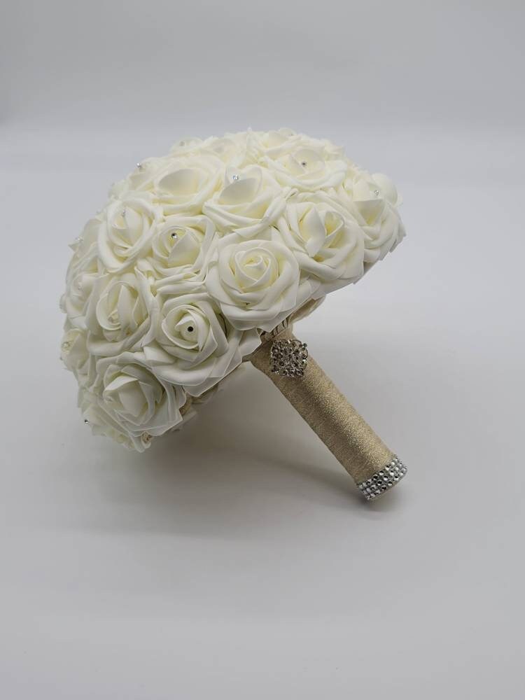 Ivory And Gold Boutonnieres And Corsages, 27 Colors Available, Corsages Available In Pin On And Wrist, Matching Bouquets Available