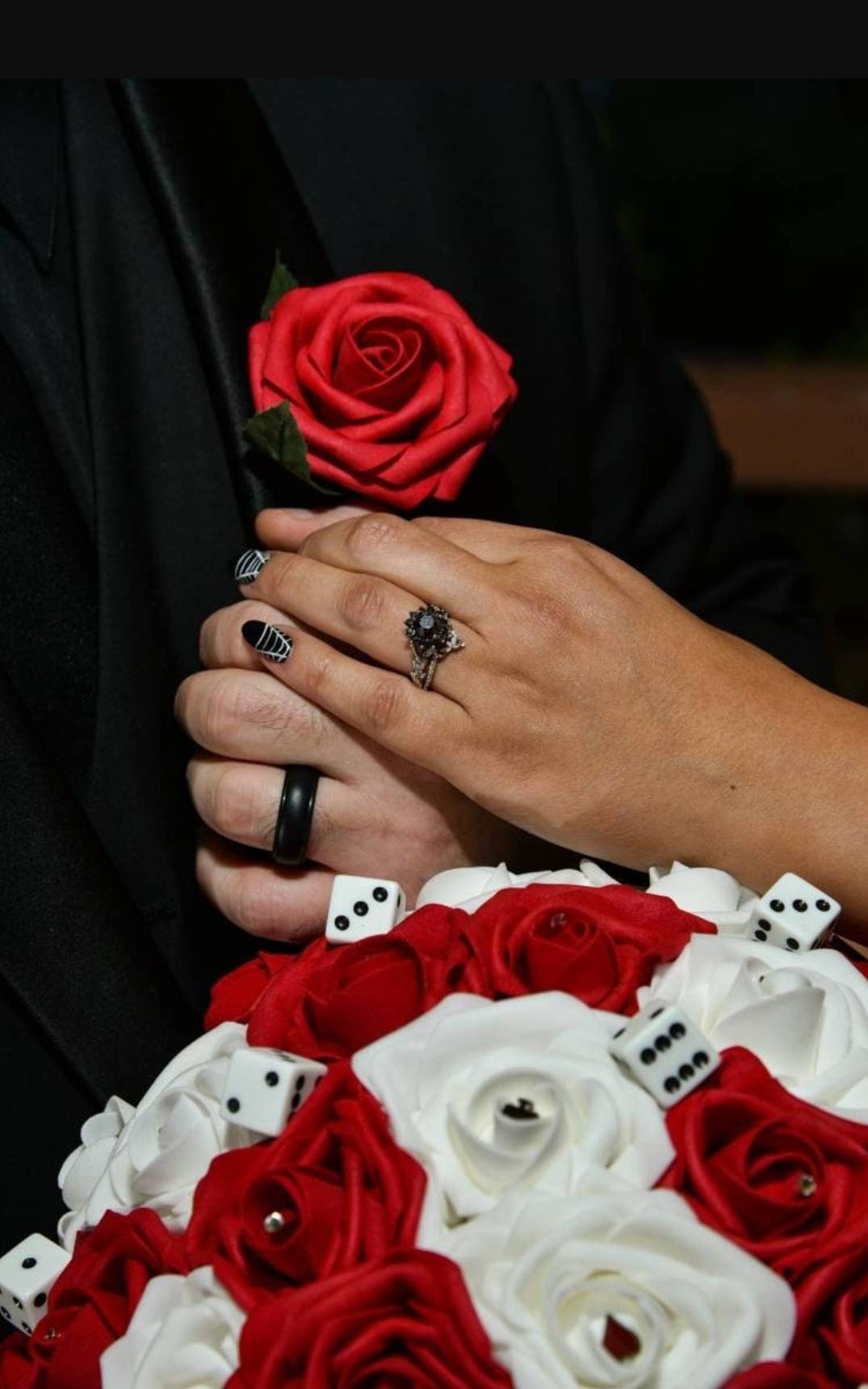 Vegas themed Blush and Ivory Boutonnieres and Corsages with Eucalyptus and card suites. Matching Wedding Bouquets Available