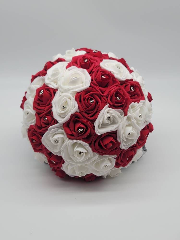 Gothic Skull Red And white Wedding Bouquet, Bridal Bouquet, Bridesmaid Bouquet, Matching Corsages and Boutonnieres, Halloween Wedding