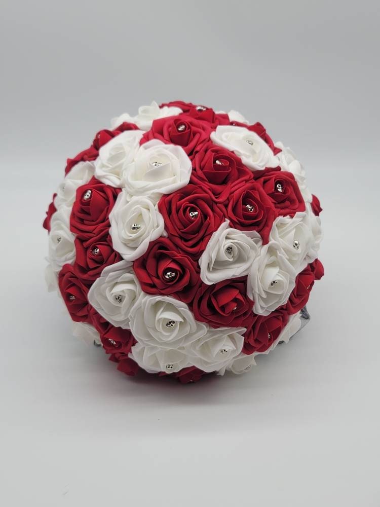 Gothic Skull Red And white Wedding Bouquet, Bridal Bouquet, Bridesmaid Bouquet, Matching Corsages and Boutonnieres, Halloween Wedding
