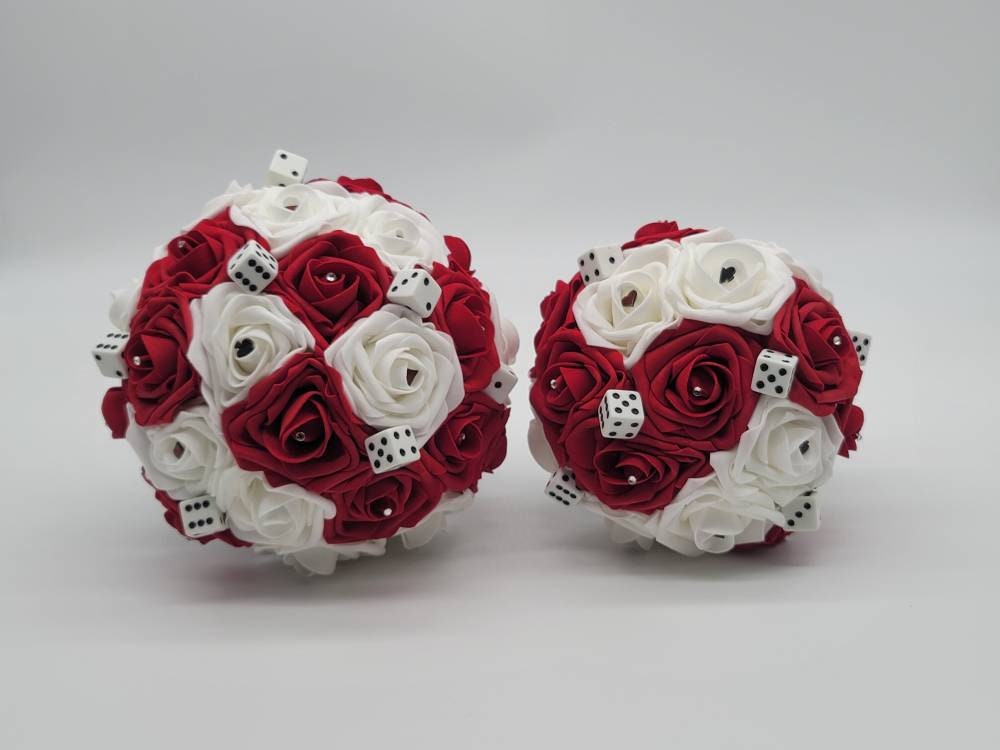 Las Vegas Themed Wedding Bouquet,Burgundy And Ivory Bridal Bouquet, Bridesmaid Bouquet,Matching Boutonnieres & Corsages,Destination Wedding