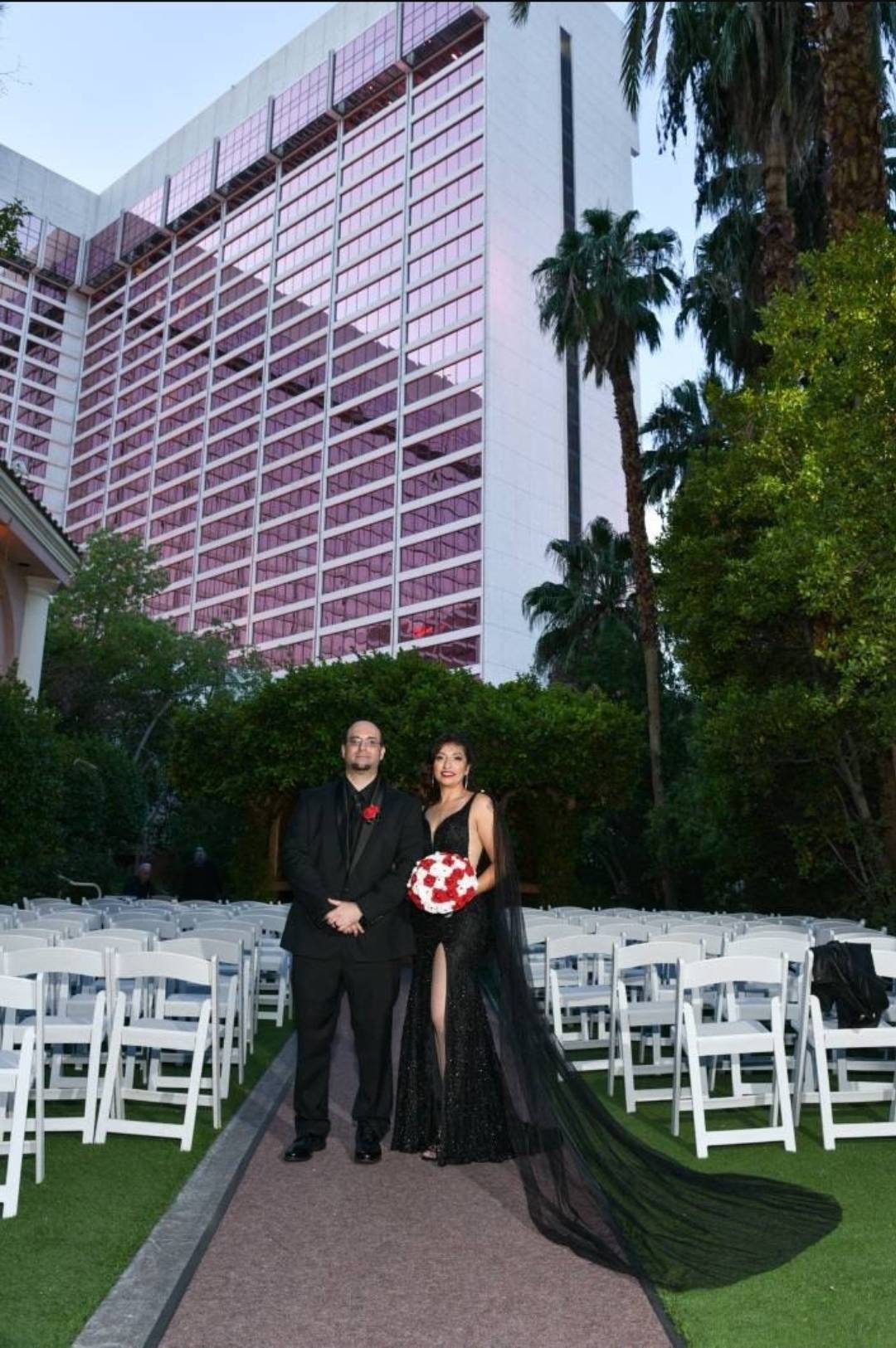 Las Vegas Wedding Red and Black Boutonnieres and Corsages with Card Suites, Matching Bouquets Available, Destination Weddings
