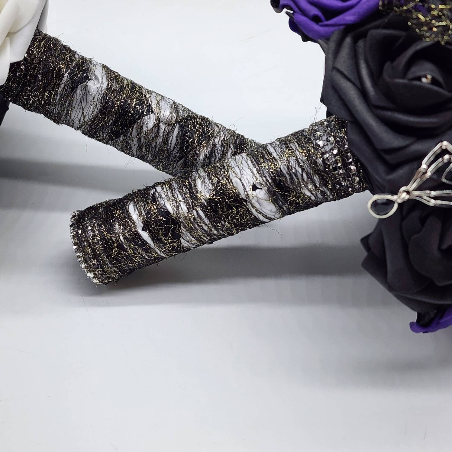 Dark purple and Black Spiderweb and Skull Bridal Bouquet,Available in 27 Colors,Halloween,Gothic, Boutonnieres and Corsages Available