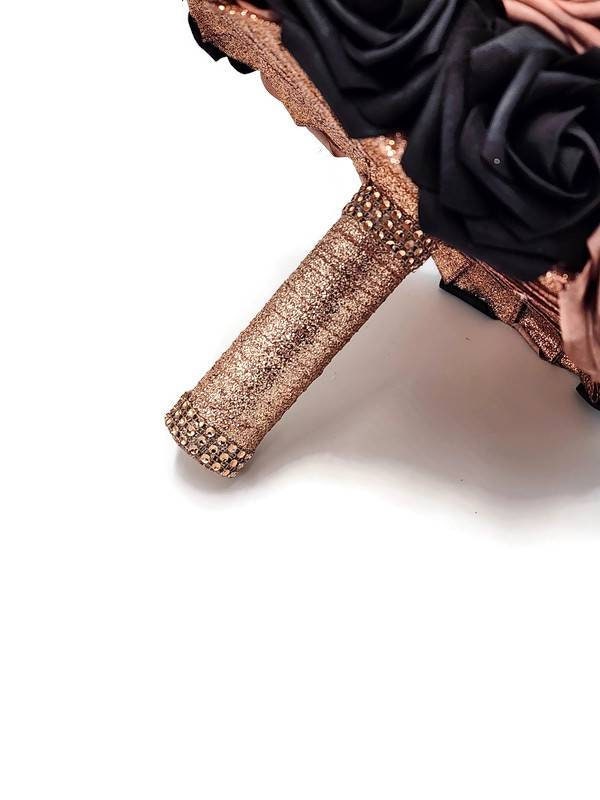 Dusty Rose and Black Wedding Bouquet-Modern Romantic Bridal- Rose Gold Ribbon-Custom Colors-Matching Boutonnieres & Corsages