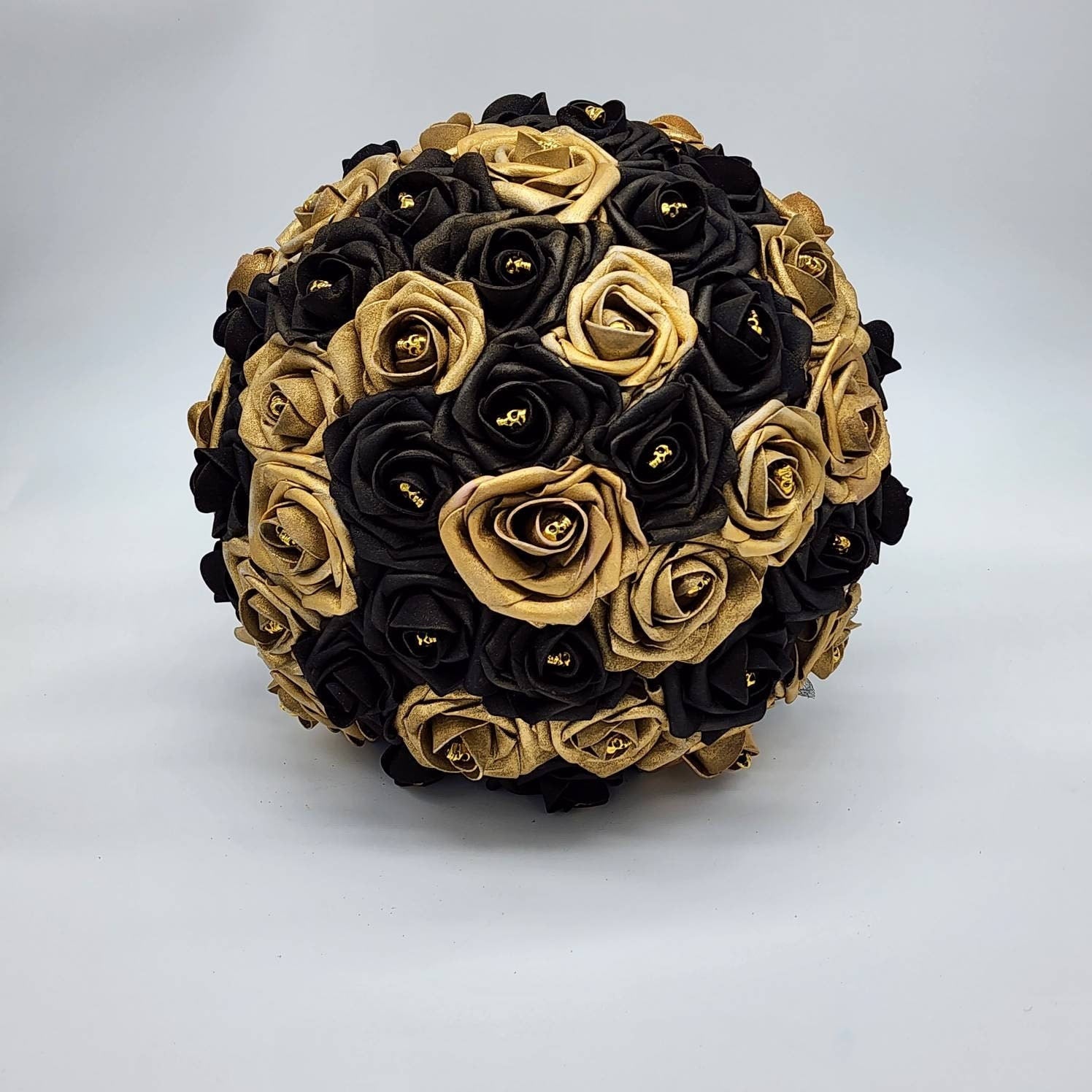 Gothic Skull Black and Gold Wedding Bouquet, Bridal Bouquet, Bridesmaid Bouquet, Matching Corsages and Boutonnieres, Halloween Wedding