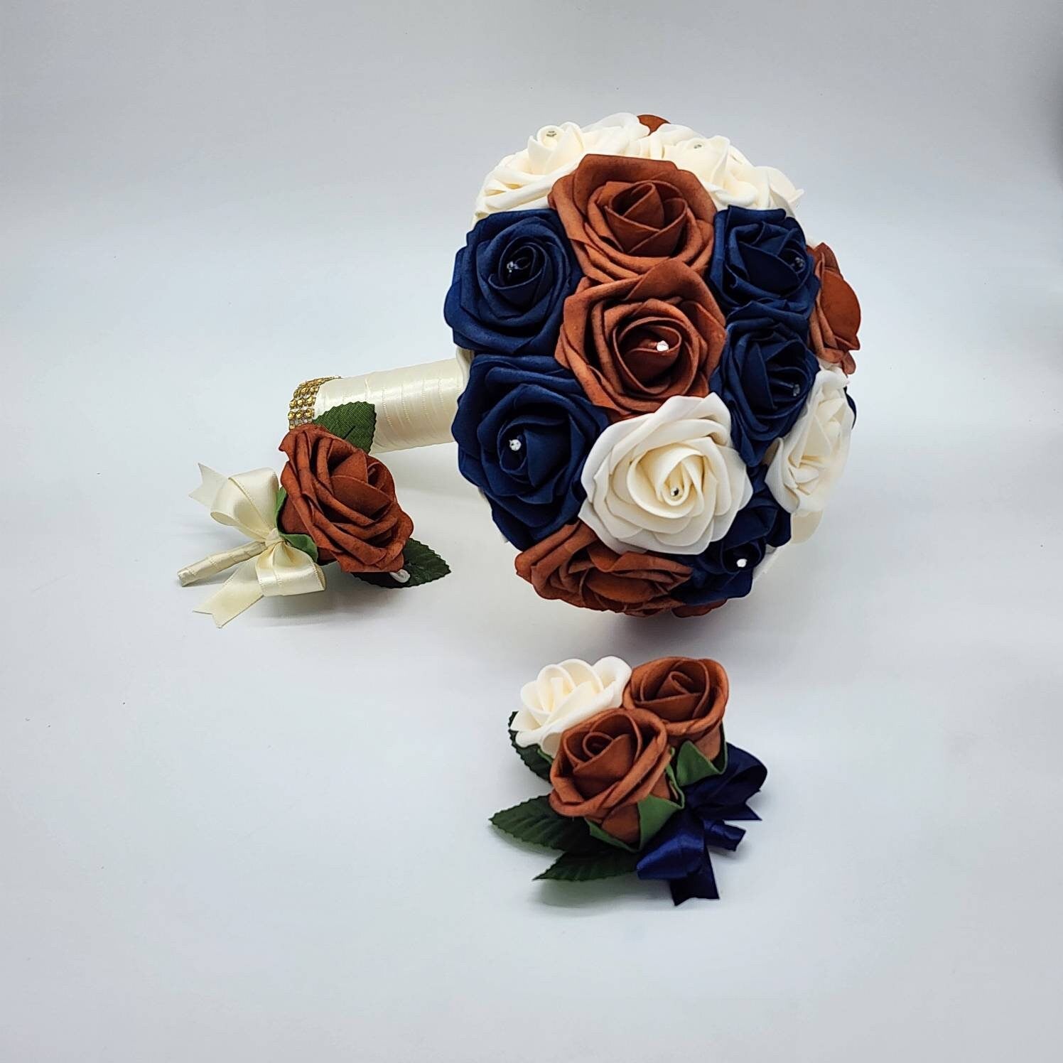 Burnt orange and cream Boutonnieres And Corsages, Available In 27 Colors, Corsages Available In Pin On And Wrist,Matching Bouquets Available