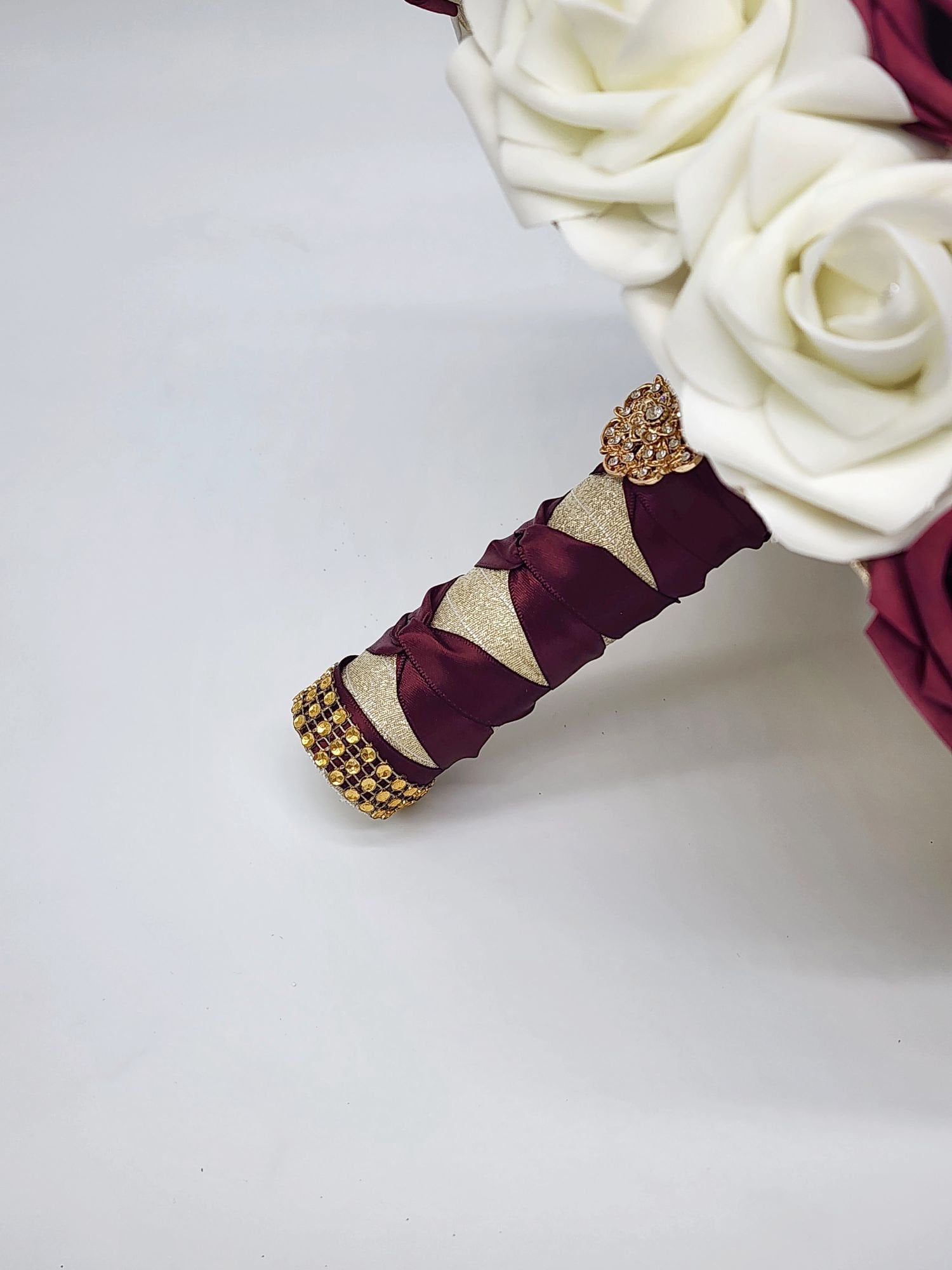 Burgundy and Ivory Wedding Bouquet Made With Real Touch Roses, Bridal Bouquet, Bridesmaid Bouquet and Matching Boutonnieres and Corsages