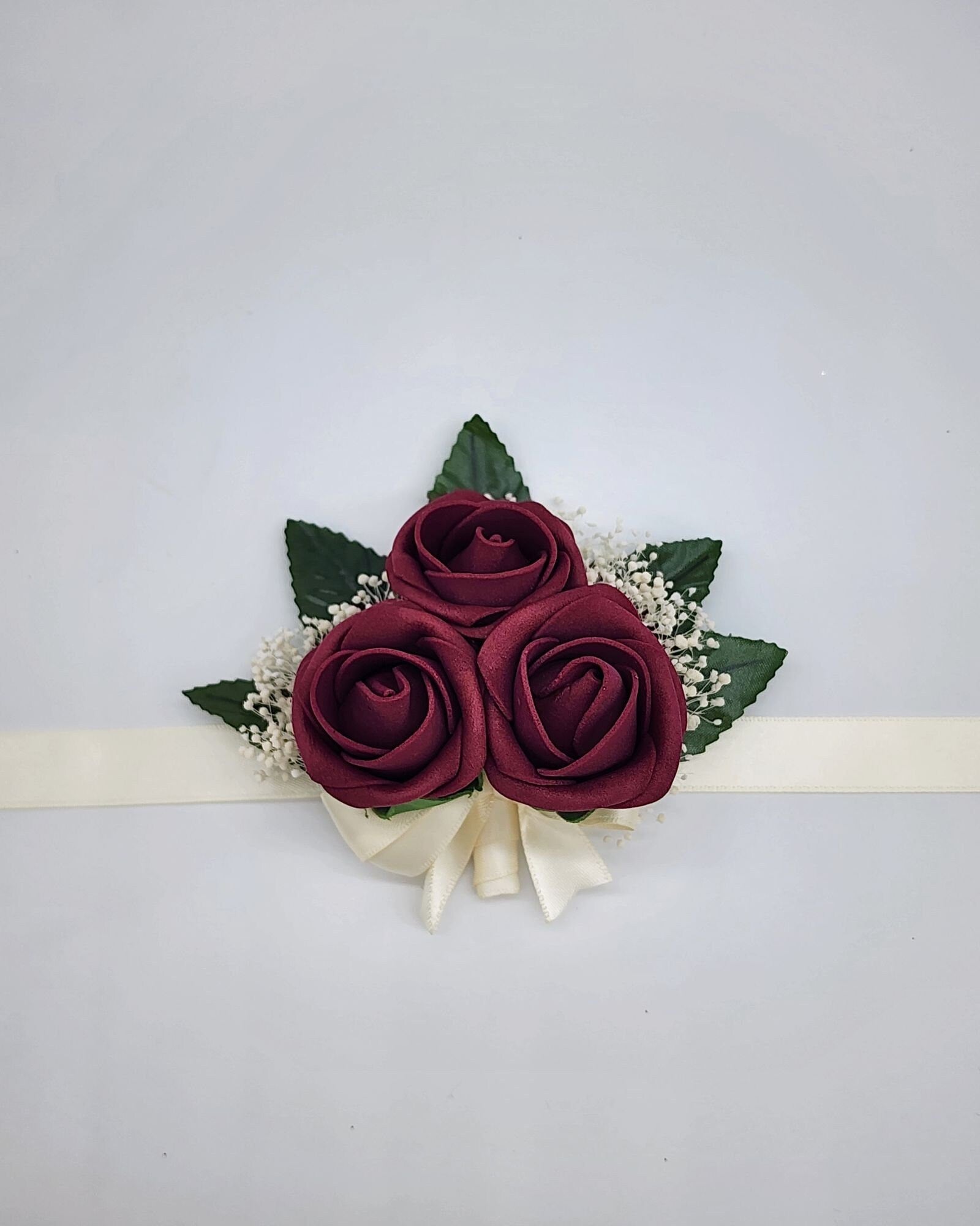 Burgundy And ivory Boutonnieres And Corsages,27 Colors Available, Corsages Available In Pin On And Wrist,Matching Bouquets Available