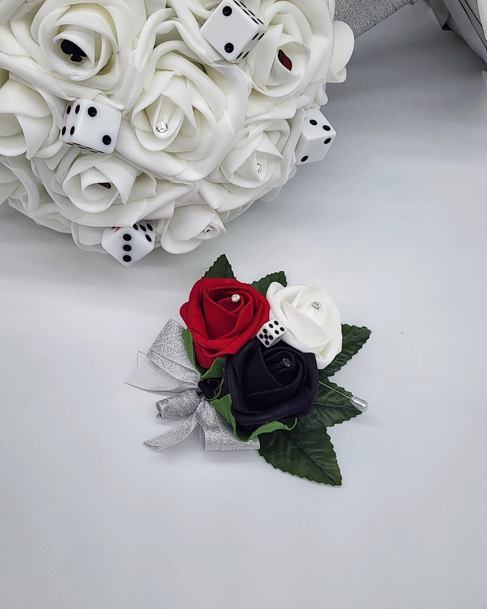 Las Vegas Wedding Red and Black Boutonnieres and Corsages With Card Suite, Matching Bouquets Available, Destination Wedding