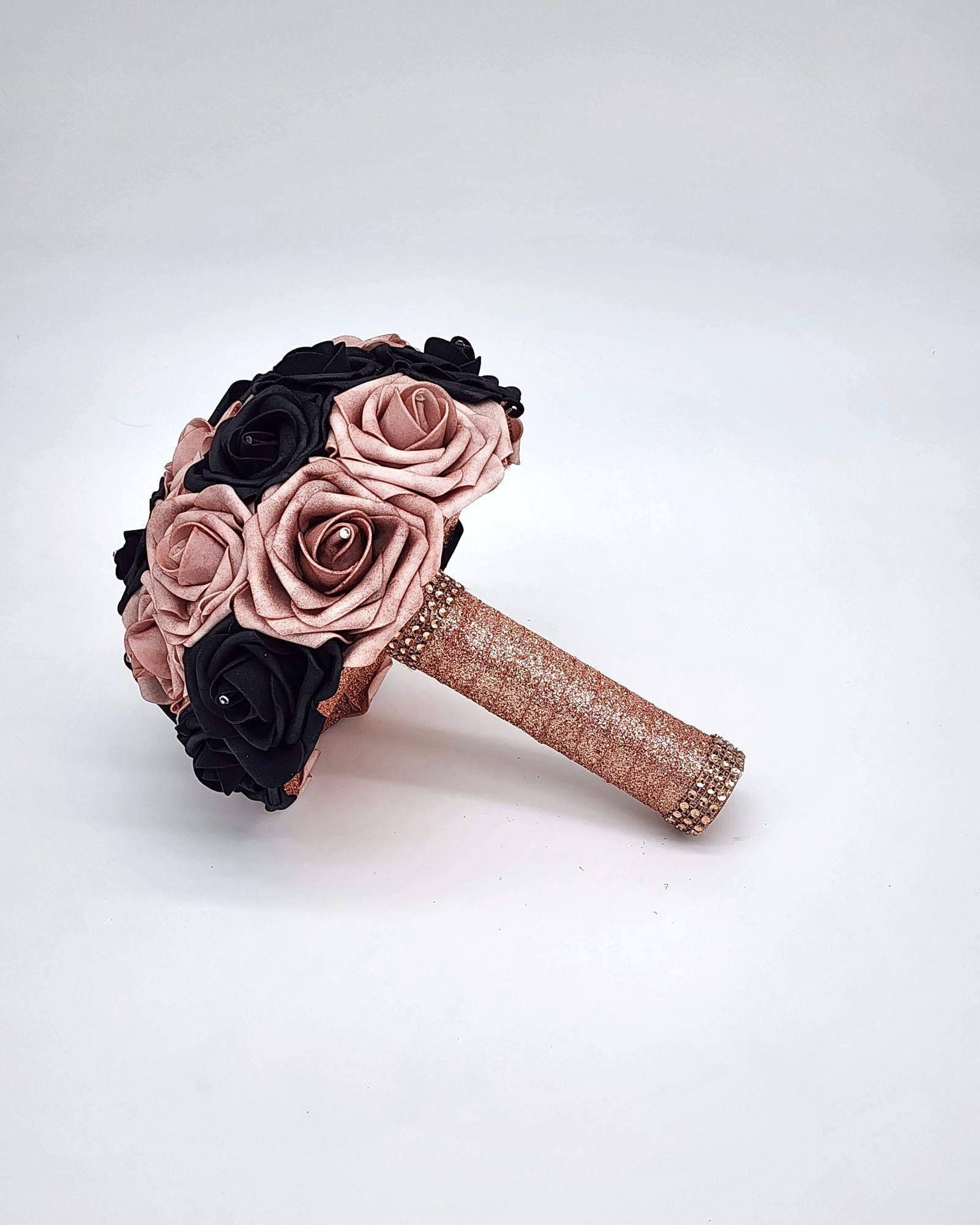 Dusty Rose and Black Wedding Bouquet-Modern Romantic Bridal- Rose Gold Ribbon-Custom Colors-Matching Boutonnieres & Corsages