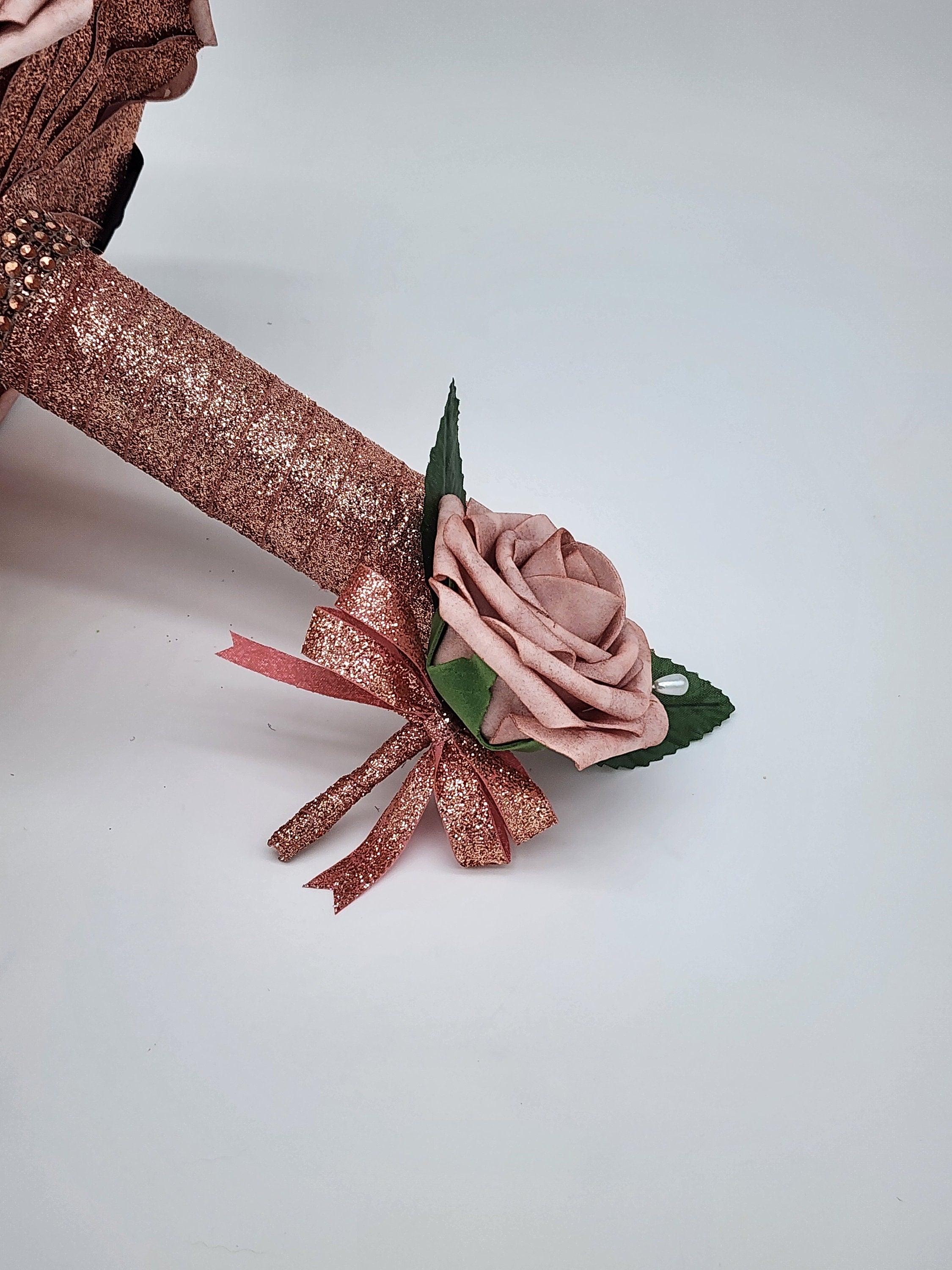 Dusty Rose and Black Wedding Bouquet-Modern Romantic Bridal- Rose Gold Ribbon-Custom Colors-Matching Boutonnieres & Corsages