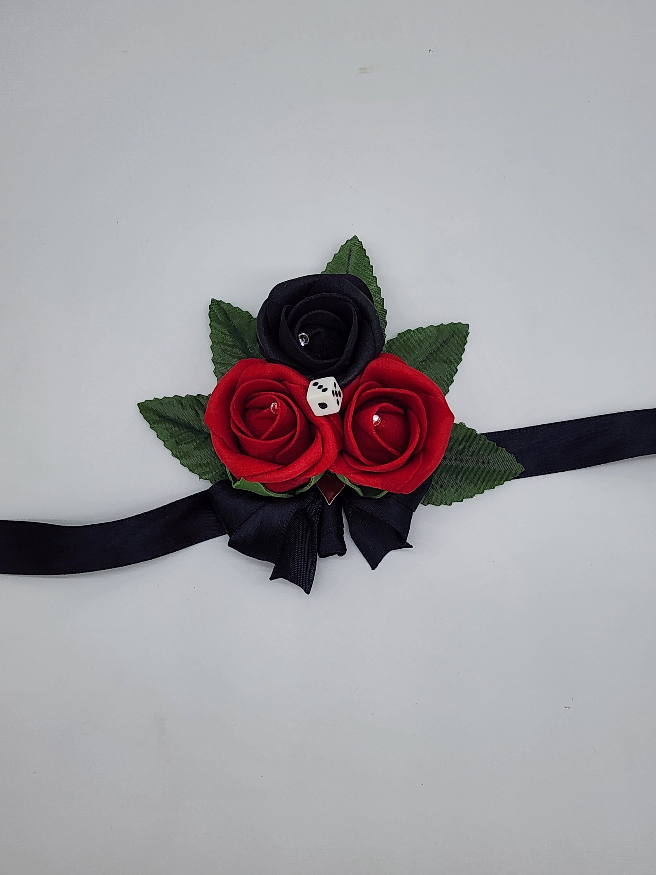 Las Vegas Wedding Red and Black Boutonnieres and Corsages With Card Suite, Matching Bouquets Available, Destination Wedding