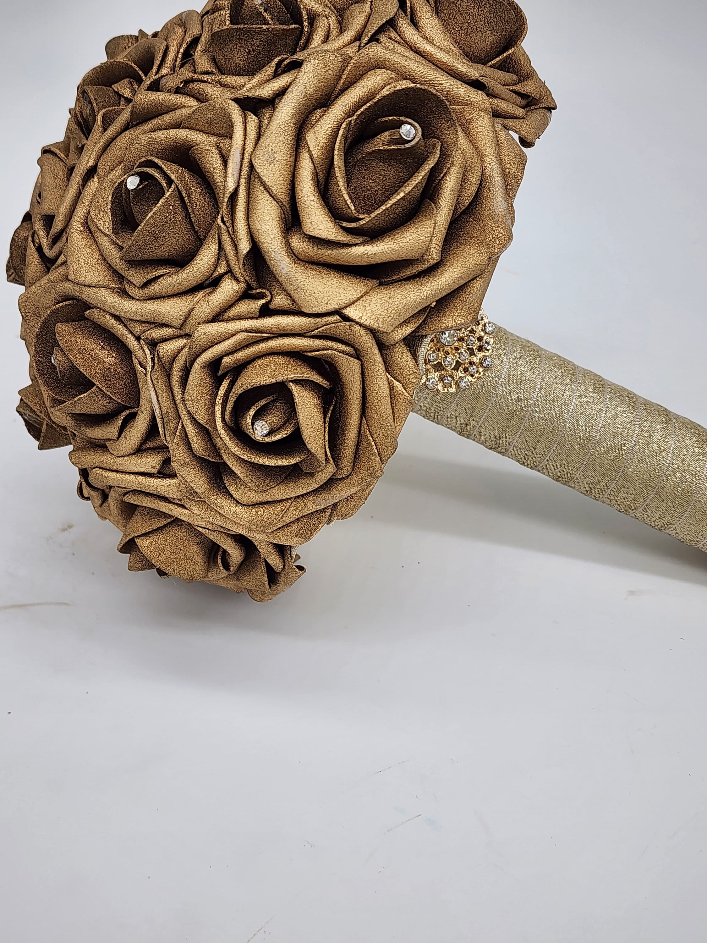 Gold Wedding Bouquet Made With Real Touch Roses, Bridal Bouquet, Bridesmaid Bouquet and Matching Boutonnieres and Corsages Available
