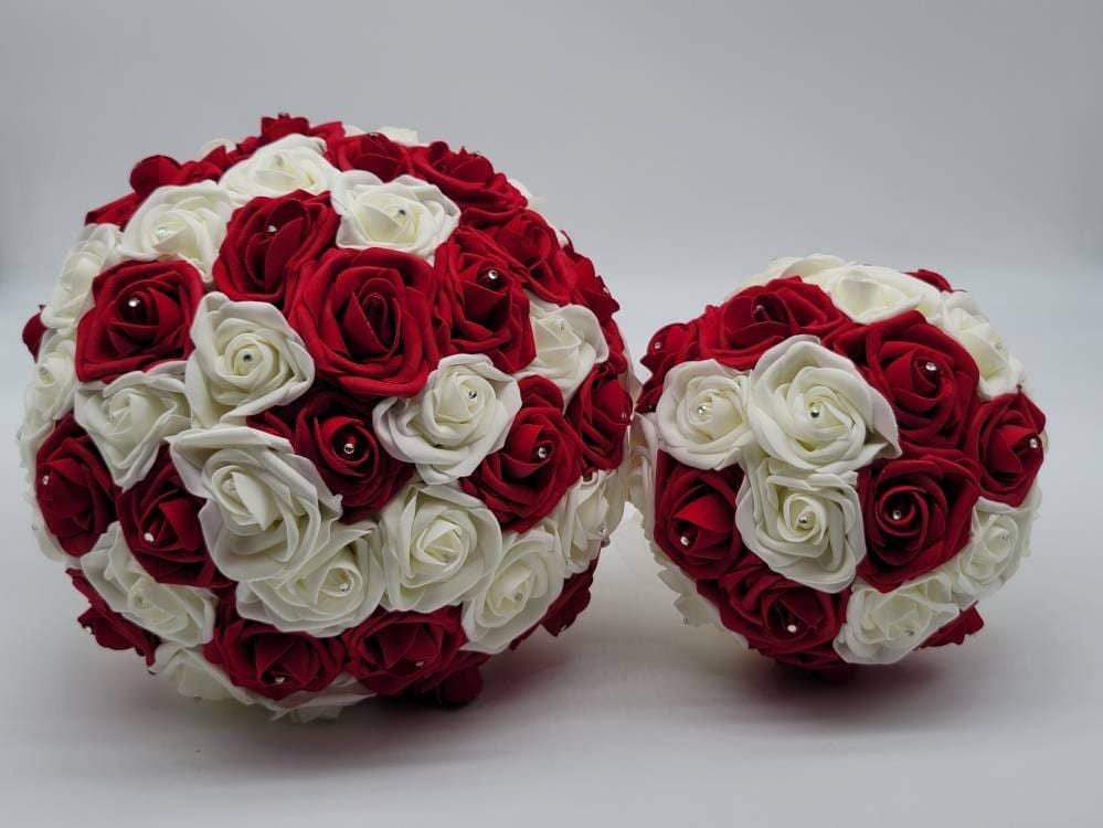 Side by side bouquets with 13 inch and 8 inch