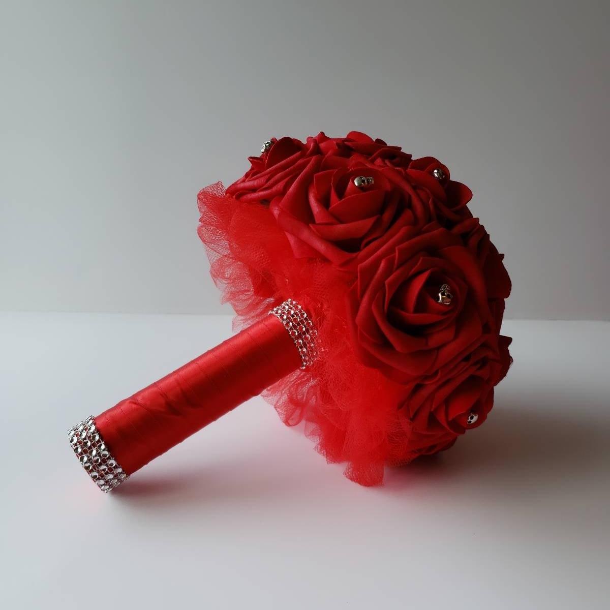 Red Skull Bouquet, Gothic Bouquet, Bridesmaid Bouquet, Toss Bouquet, Corsages, Boutonnieres, Halloween Bouquet