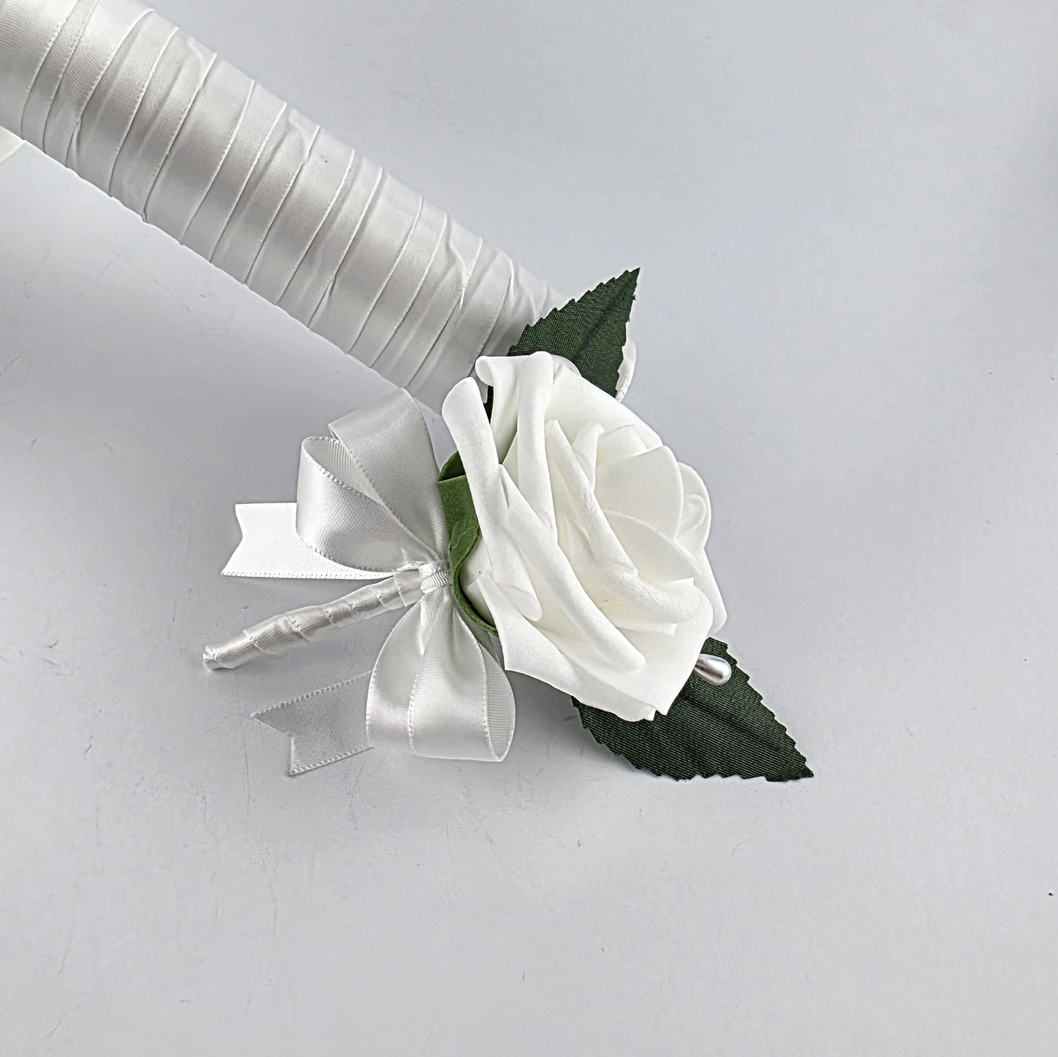 White Wedding Bouquet Made With Real Touch Roses, Bridal Bouquet, Bridesmaid Bouquet and Matching Boutonnieres and Corsages Available