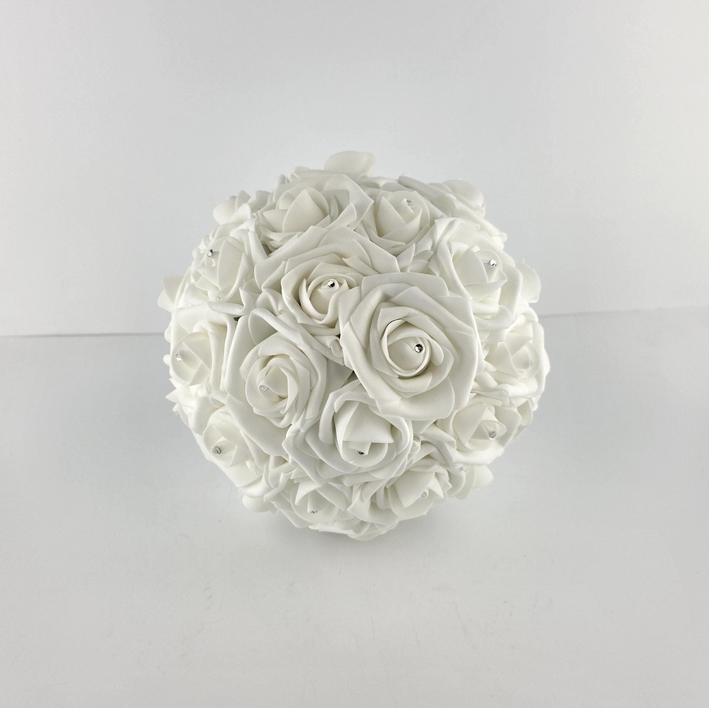 White Wedding Bouquet Made With Real Touch Roses, Bridal Bouquet, Bridesmaid Bouquet and Matching Boutonnieres and Corsages Available