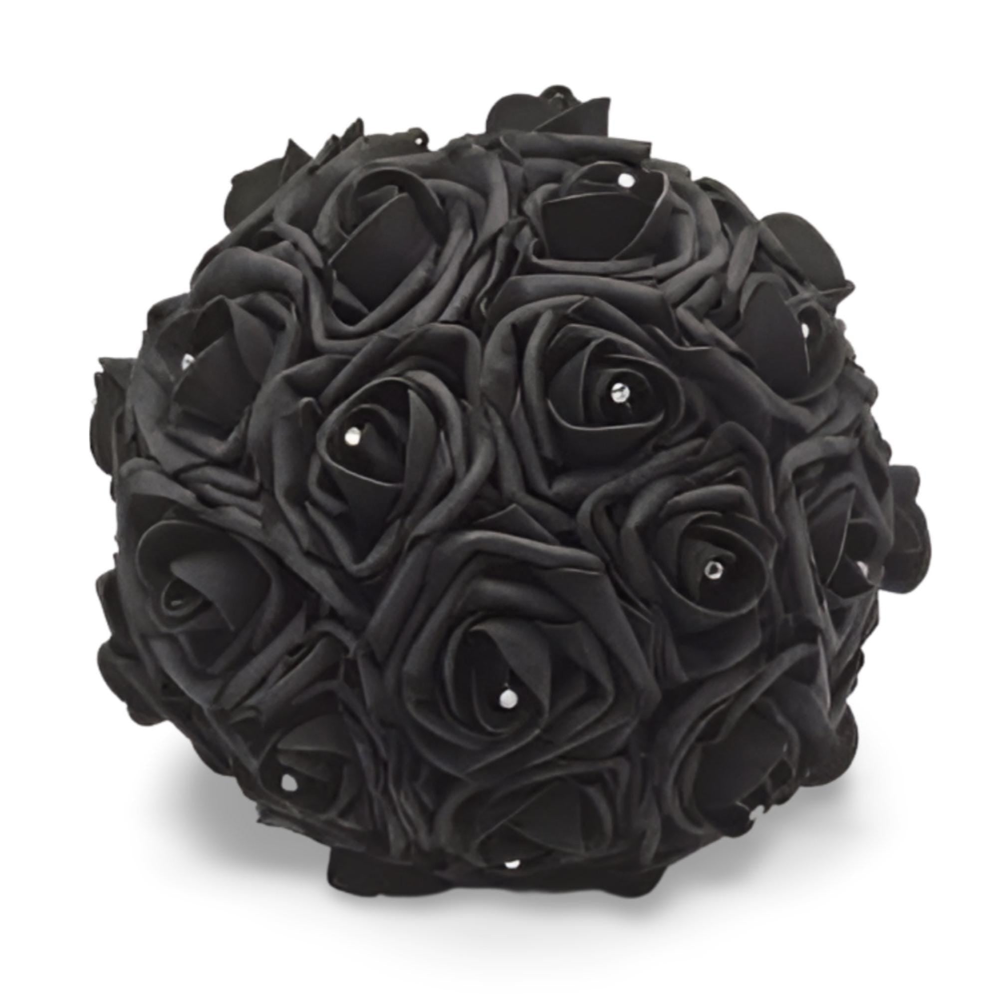 black real touch rose bouquet front view