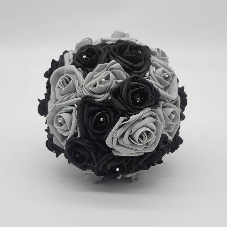 Front view of black and gray bouquet