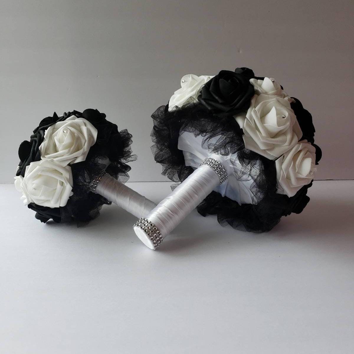 Black and white bouquet one 6 inch one 8 inch