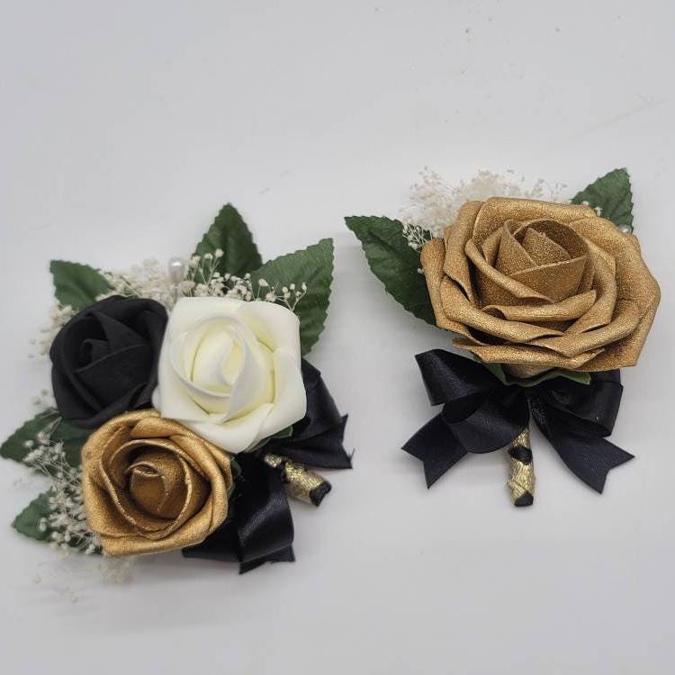 Black and gold boutonnieres and corsages