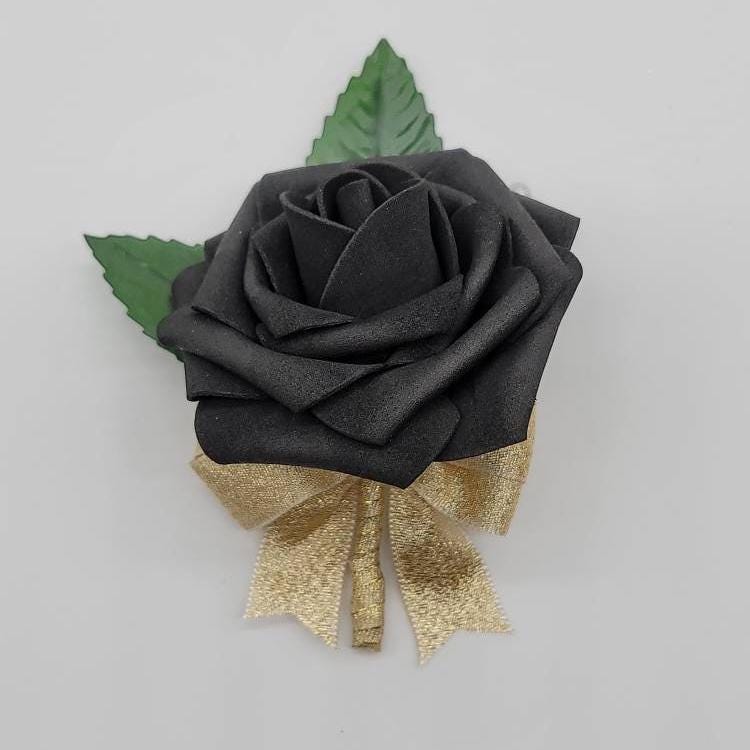 Black and Gold Wedding Bouquet Made with Real Touch Roses