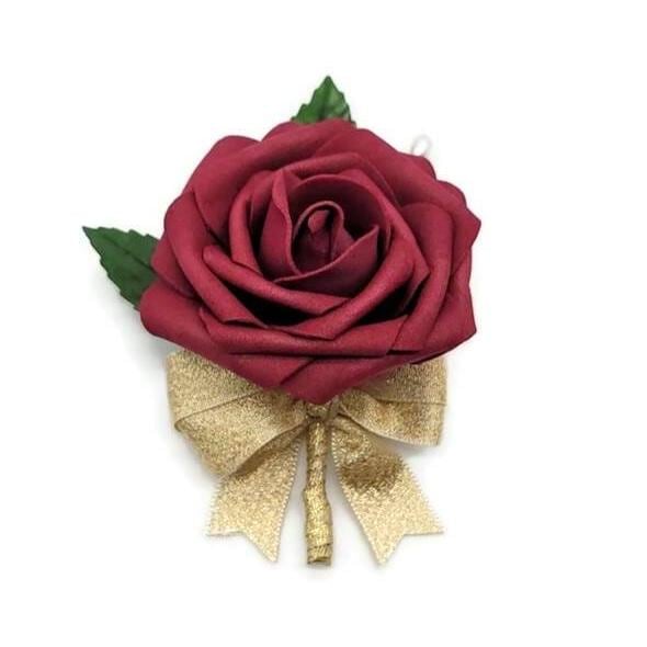 Burgundy and Black Wedding Bouquet Made With Real Touch Roses, Bridal Bouquet, Bridesmaid Bouquet and Matching Boutonnieres and Corsages