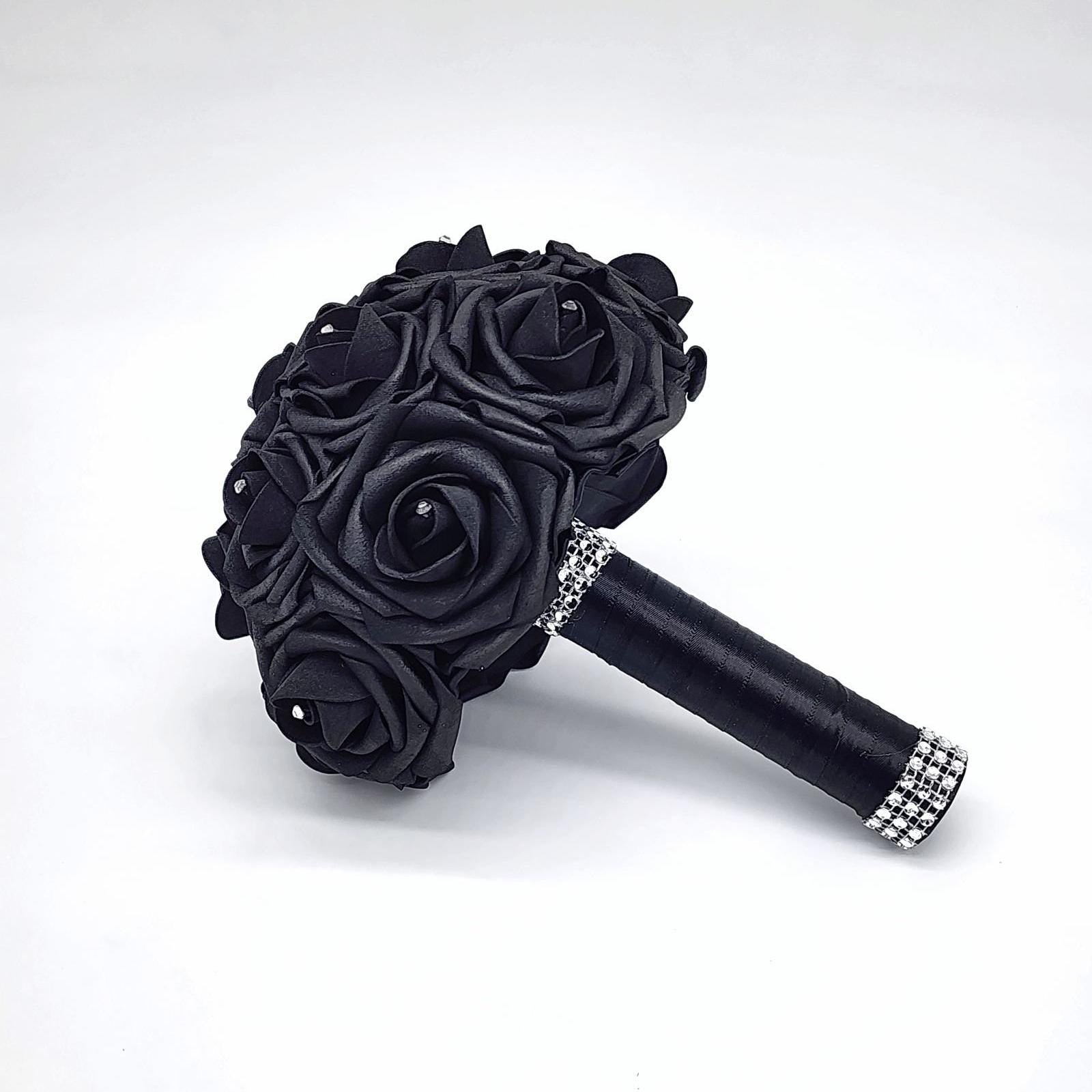 Black rose bouquet with bling wrap handle. rhinestones on every rose
