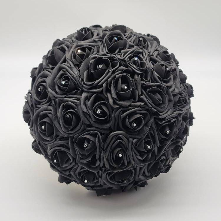 Black and Gold Wedding Bouquet Made with Real Touch Roses