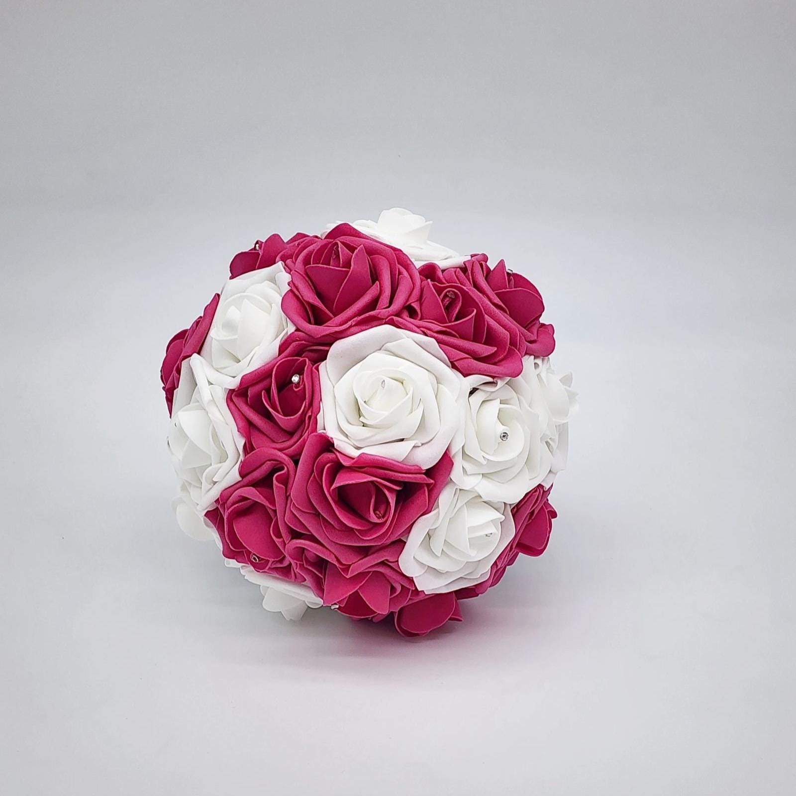Hot Pink and White Wedding Bouquet, Bridal, Bridesmaid, and Toss Bouquets Available, Matching Boutonnieres and Corsages Available