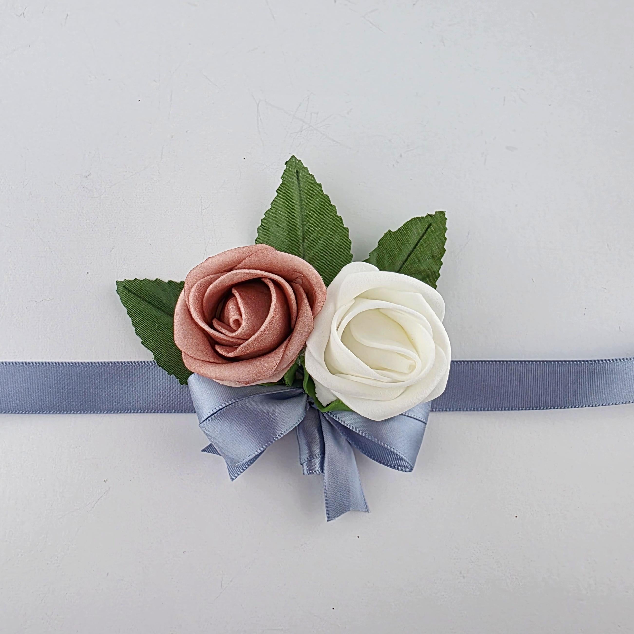 Dusty rose and white wrist corsage kids
