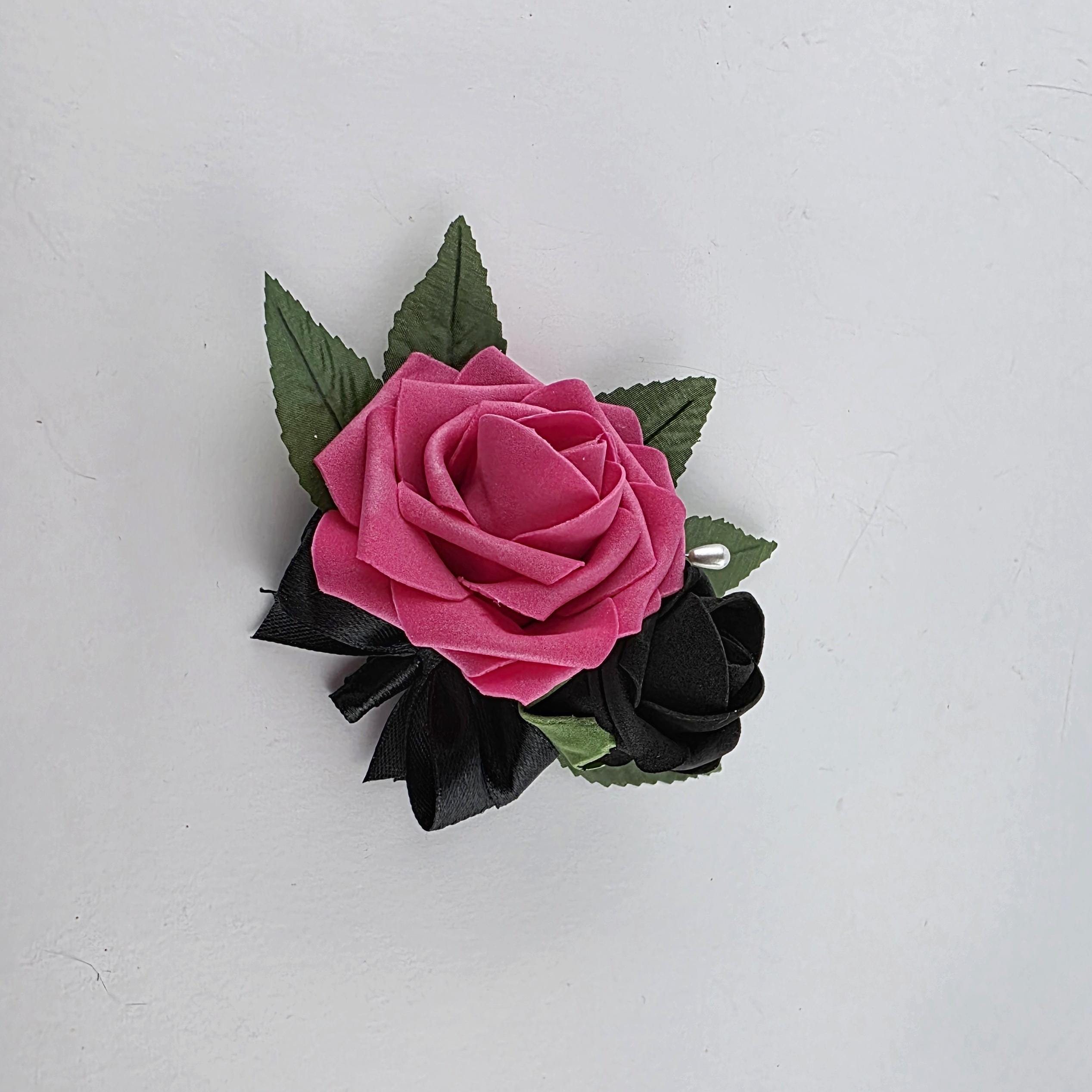 Hot pink and black corsage with pin