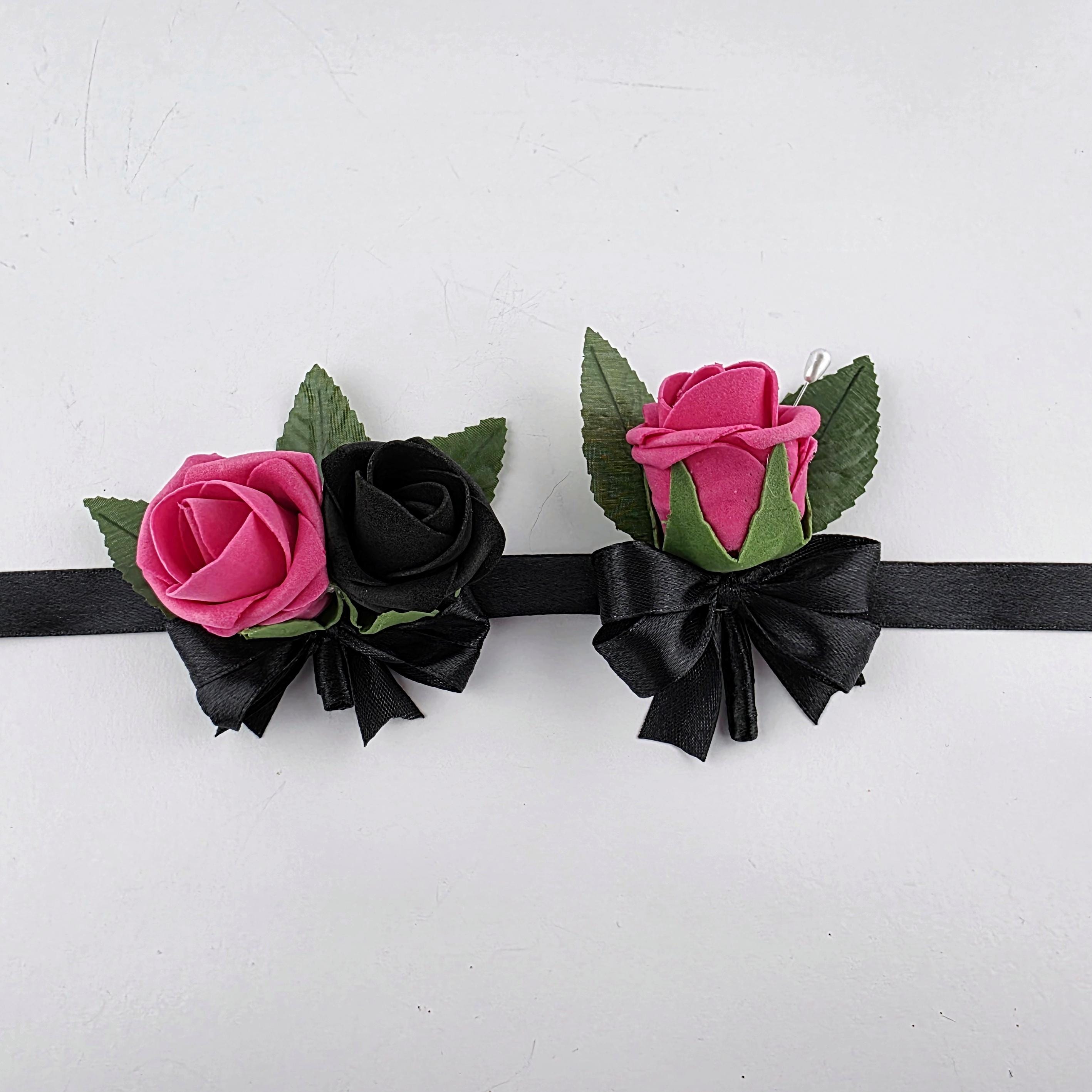 Hot Pink and Black Children’s Corsage or Boutonniere – Real Touch Flowers