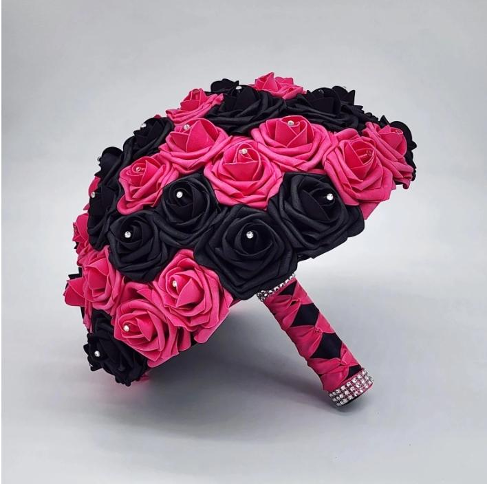 Hot Pink and Black Children’s Corsage or Boutonniere – Real Touch Flowers
