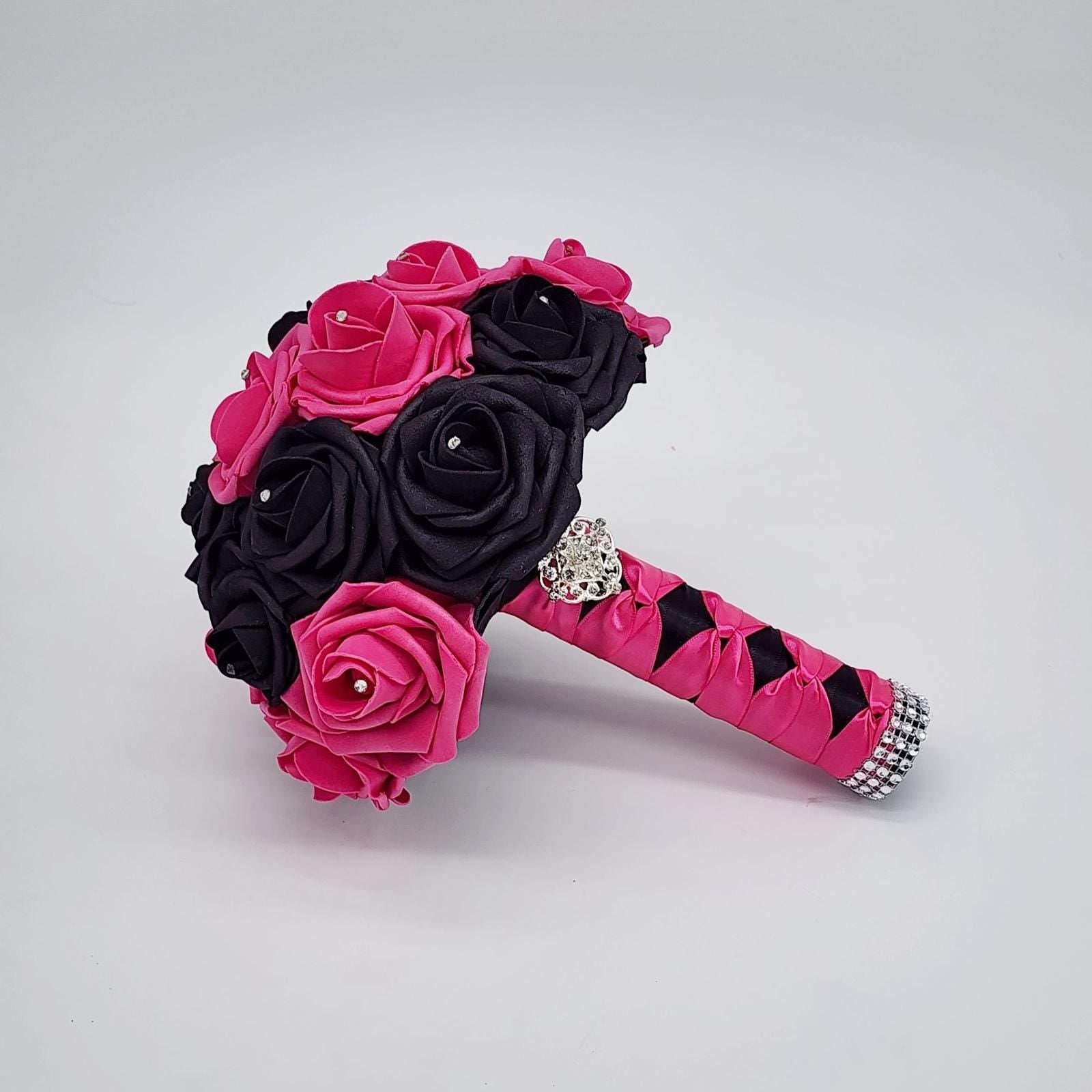 Hot pink and black 8-inch bouquet